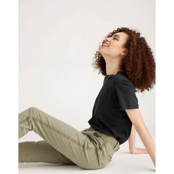 Quince Stretch Cotton Twill Girlfriend Chino Pants Side Stripe Olive Size 27 - Picture 9 of 11